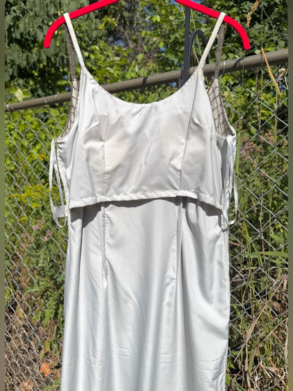 Vintage CACHE BEADED DRESS 100% Silk Gray Metallic Silver Beading Beads LARGE L - Picture 11 of 17